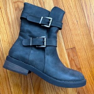 Vegan Dark Gray Faux Fur Chunky Bootie Boot